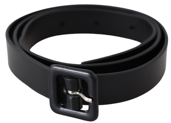 Black Leather Skinny Square Buckle Belt