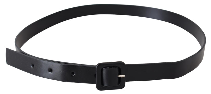 Black Leather Skinny Square Buckle Belt