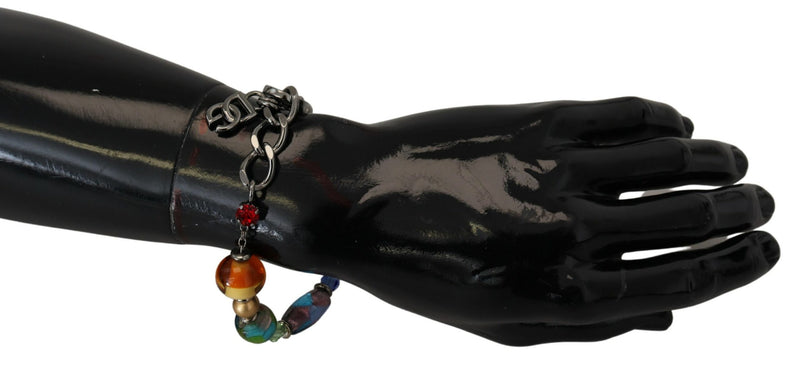 multicolor Silver Chain Brass Beaded Lobster Clasp Bracelet