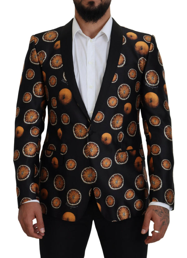 Black Orange Printed Coat Martini Blazer