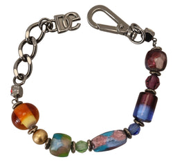 multicolor Silver Chain Brass Beaded Lobster Clasp Bracelet