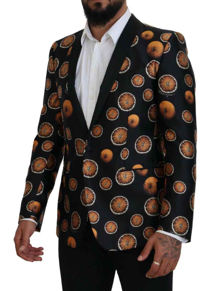 Black Orange Printed Coat Martini Blazer