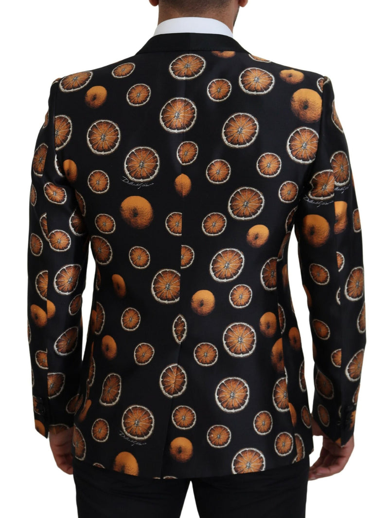 Black Orange Printed Coat Martini Blazer