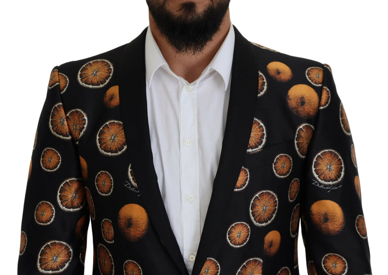 Black Orange Printed Coat Martini Blazer