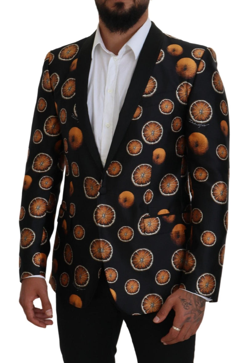 Black Orange Printed Coat Martini Blazer