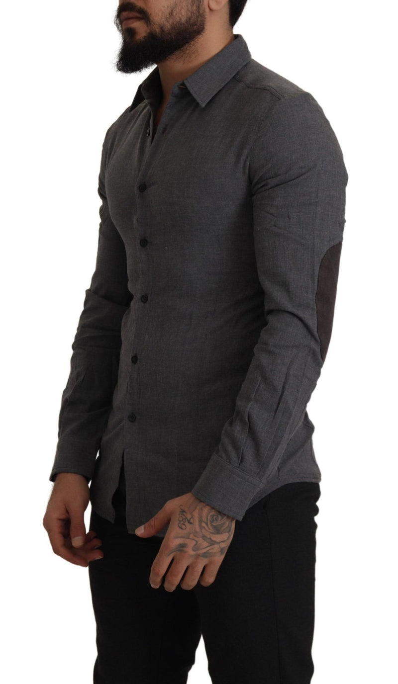 Dark Gray Cotton Casual Mens Shirt