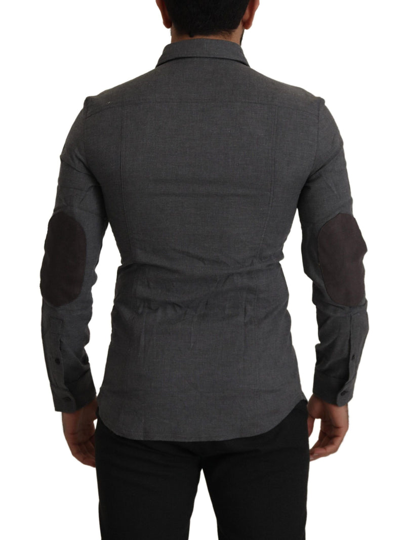 Dark Gray Cotton Casual Mens Shirt