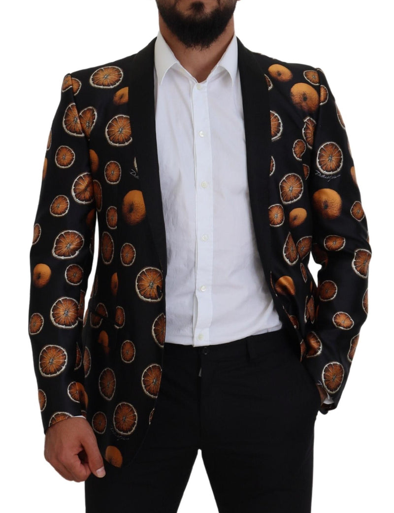 Black Orange Printed Coat Martini Blazer