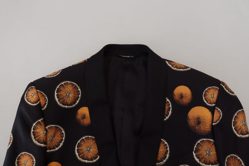 Black Orange Printed Coat Martini Blazer