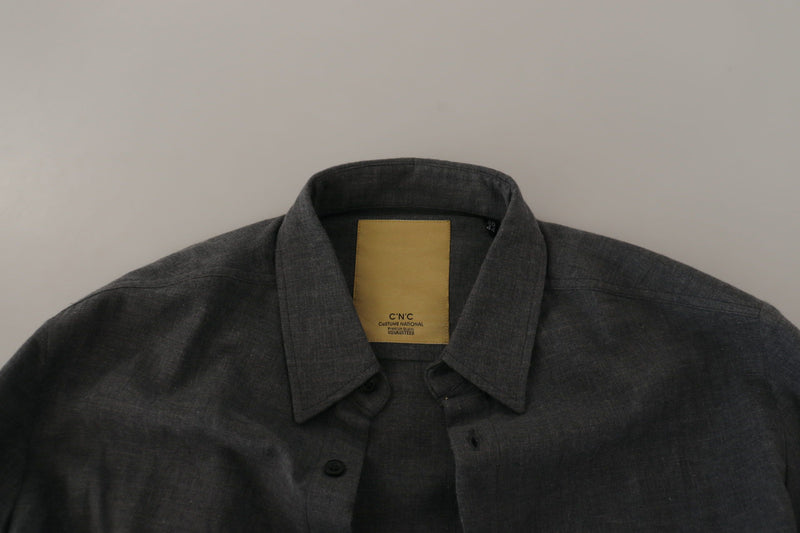 Dark Gray Cotton Casual Mens Shirt