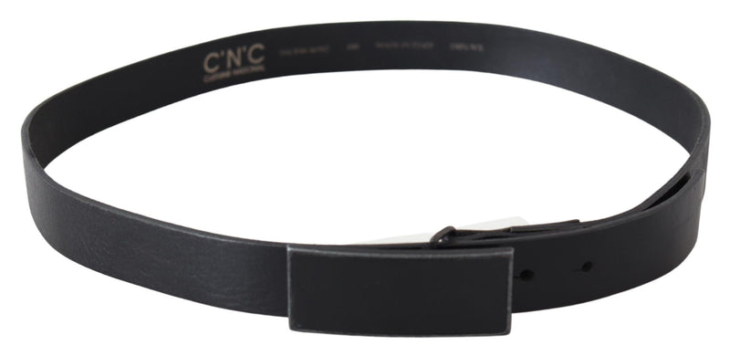 Black Genuine Leather Logo Buckle Waist Belt