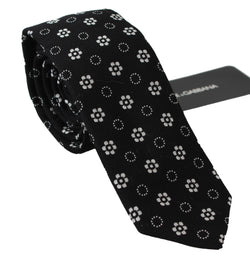 Black 100% Silk Floral Print Print Classic Tie