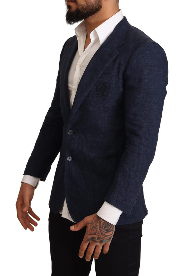 Blue Linen Slim Fit Coat Blazer Jacket