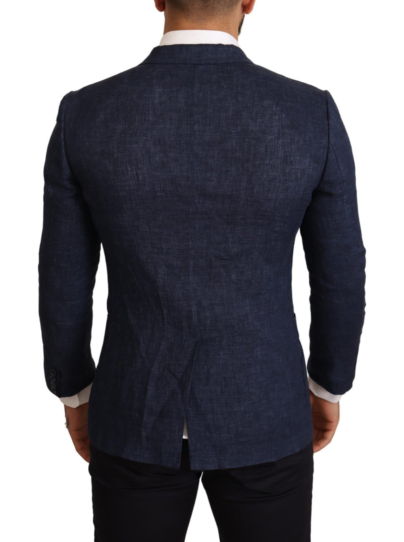 Blue Linen Slim Fit Coat Blazer Jacket