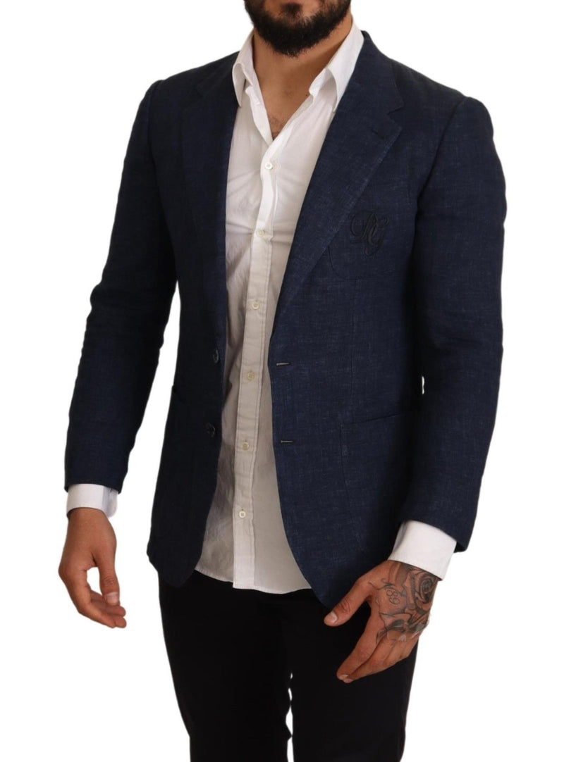 Blue Linen Slim Fit Coat Blazer Jacket