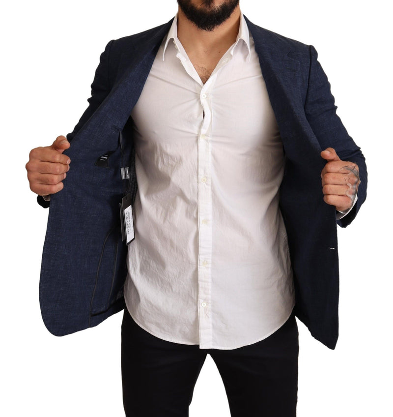 Blue Linen Slim Fit Coat Blazer Jacket