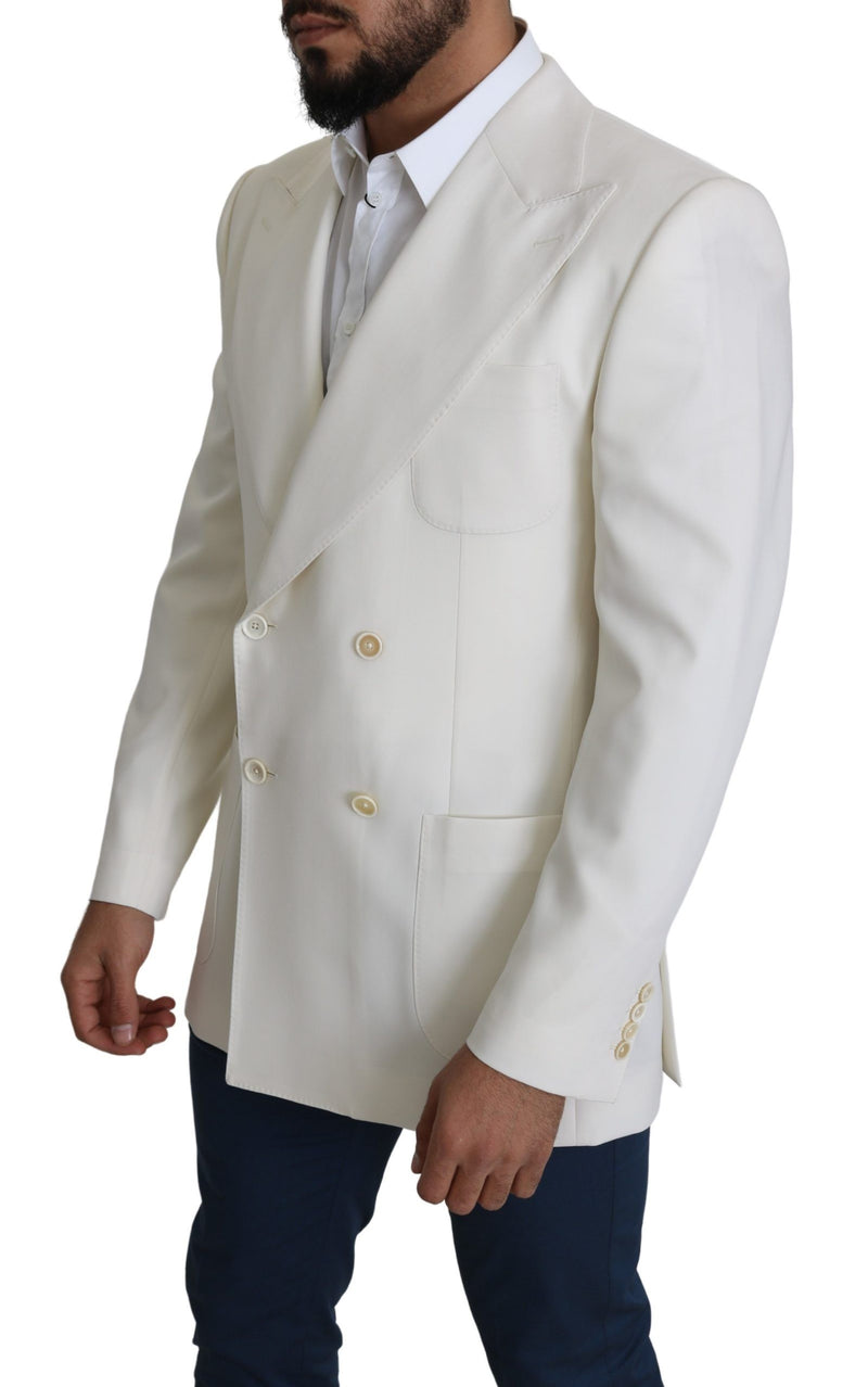 White Virgin Wool Double Breasted Coat Blazer