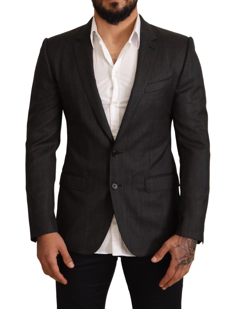 Gray Check Wool Slim Fit Blazer Jacket