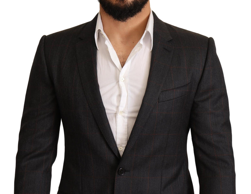 Gray Check Wool Slim Fit Blazer Jacket