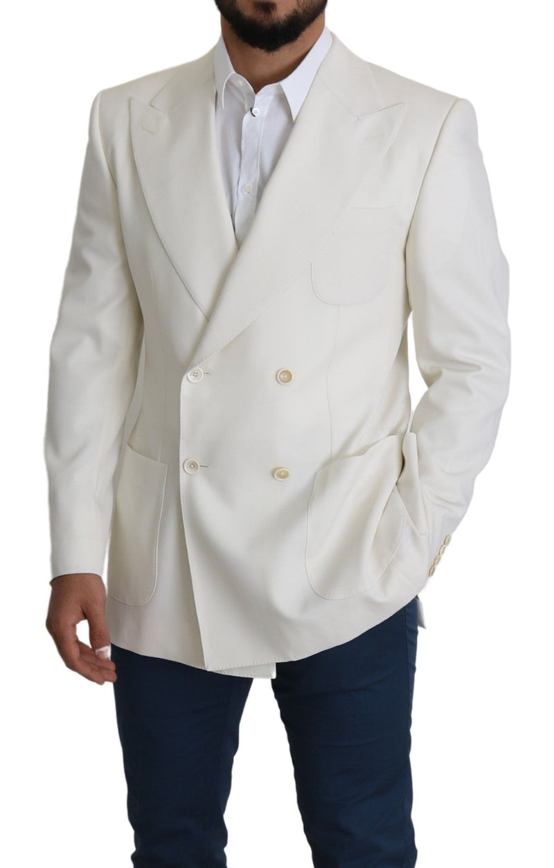 White Virgin Wool Double Breasted Coat Blazer