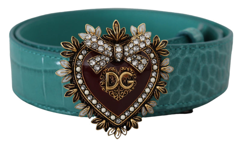 Blue Leather Gold DEVOTION Heart Buckle Belt