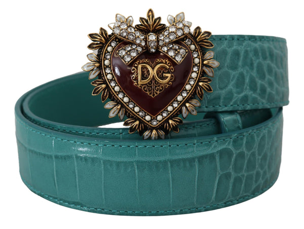 Blue Leather Gold DEVOTION Heart Buckle Belt