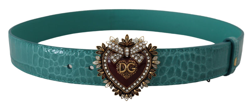 Blue Leather Gold DEVOTION Heart Buckle Belt