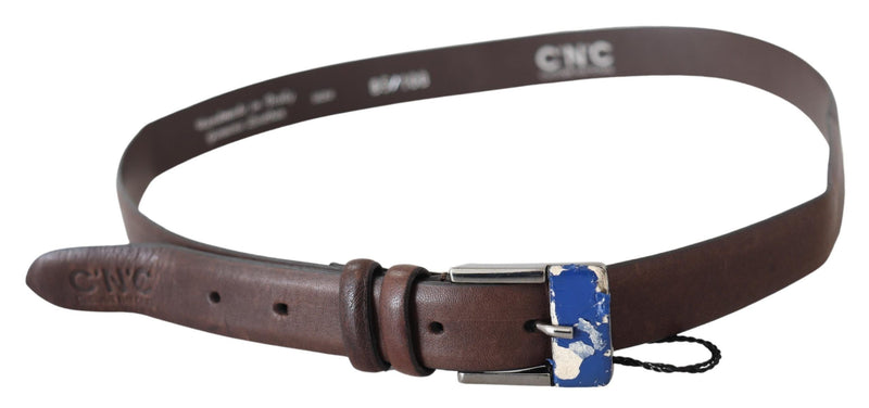 Brown Genuine Leather Silver Buckle Belt