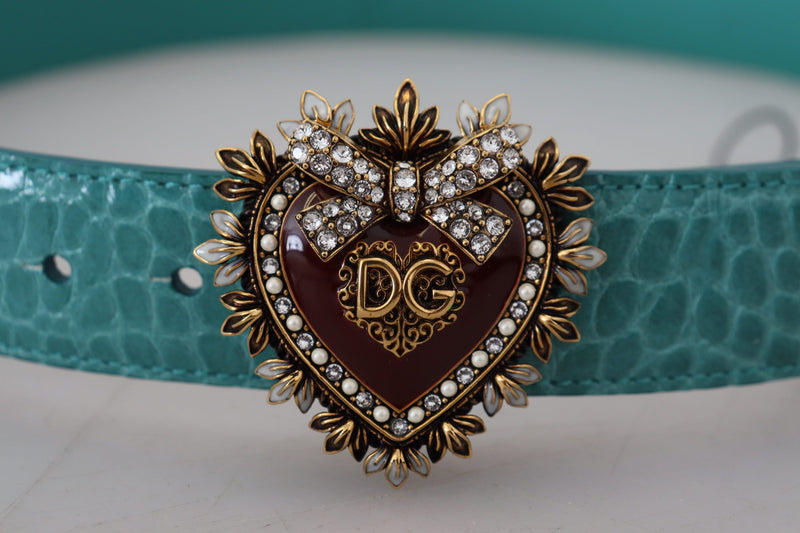 Blue Leather Gold DEVOTION Heart Buckle Belt