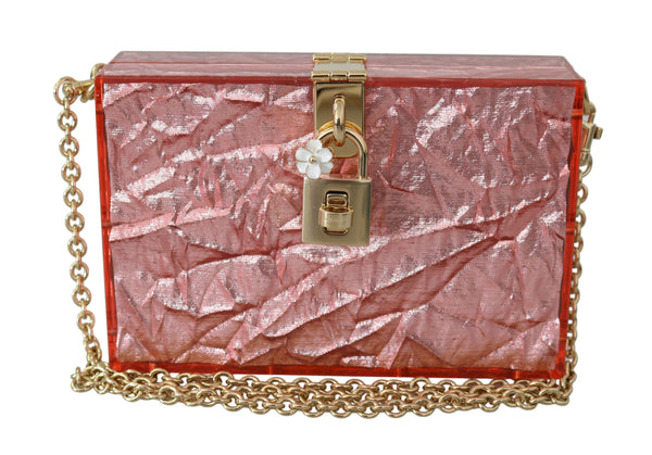 Rose Pink Metallic Plexi Gold Chain Shoulder Borse BOX  Bag