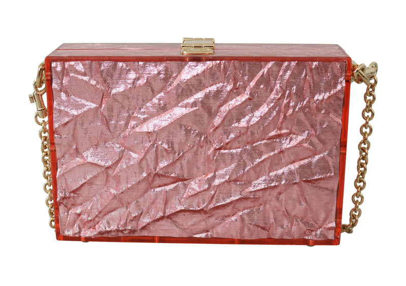 Rose Pink Metallic Plexi Gold Chain Shoulder Borse BOX  Bag