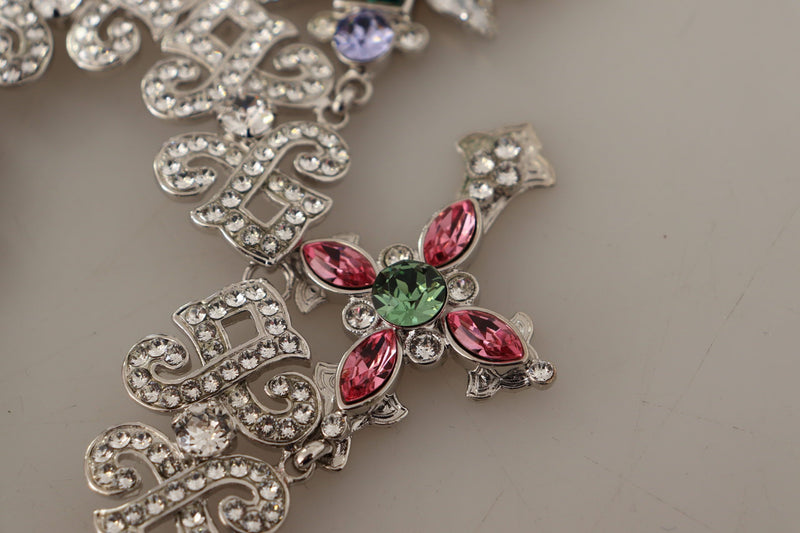 Silver Crystal Cross Pendant Statement Necklace