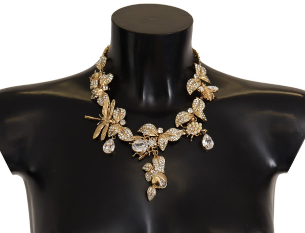 Gold Brass Floral Sicily Crystal Statement Necklace