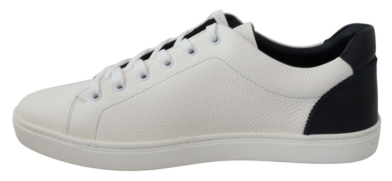 White Blue Leather Low Top Mens Sneakers Shoes