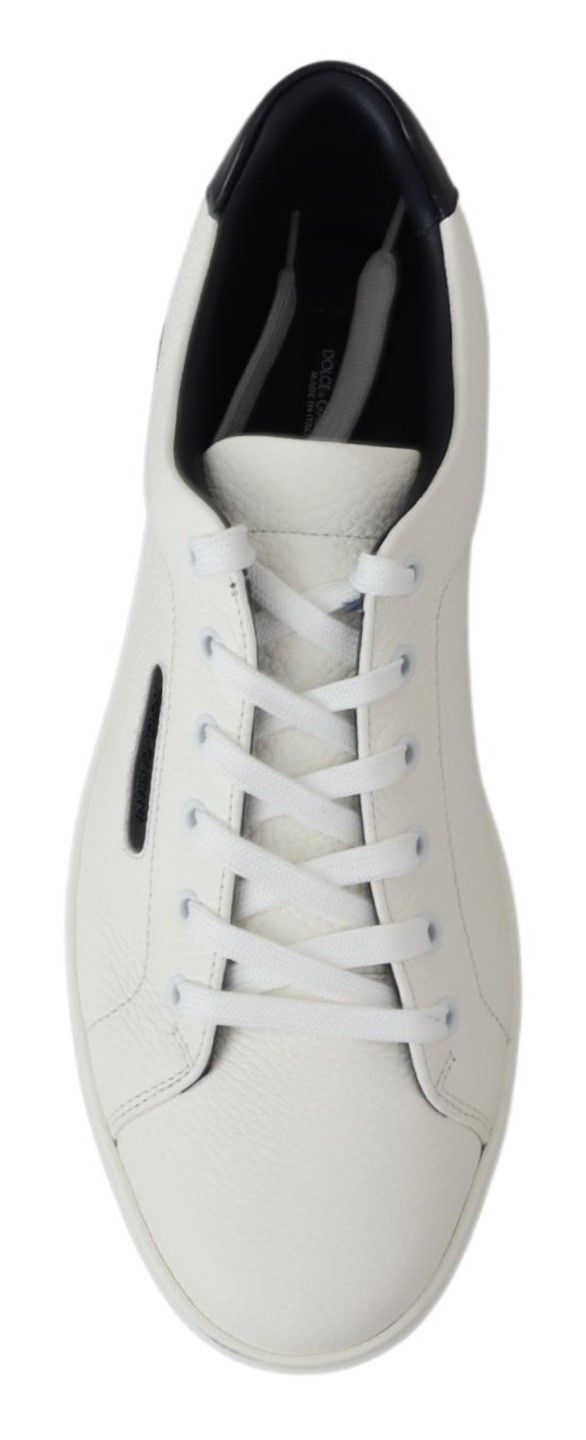 White Blue Leather Low Top Mens Sneakers Shoes