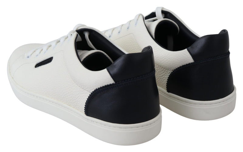 White Blue Leather Low Top Mens Sneakers Shoes