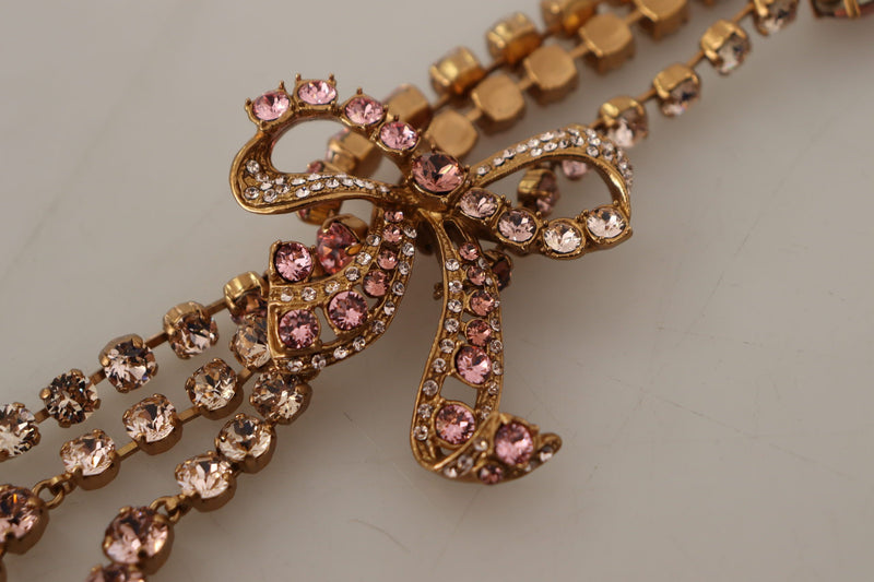 Gold Brass Sicily Pink Crystal Bow Statement Necklace