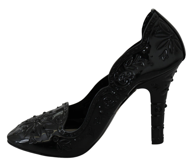 Black Crystal Floral CINDERELLA Heels Shoes