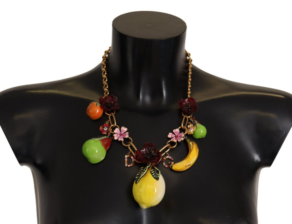 Gold Brass Sicily Fruits Roses Statement Necklace