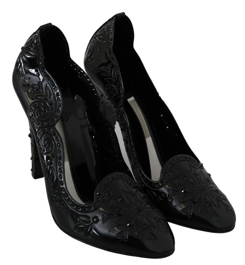 Black Crystal Floral CINDERELLA Heels Shoes