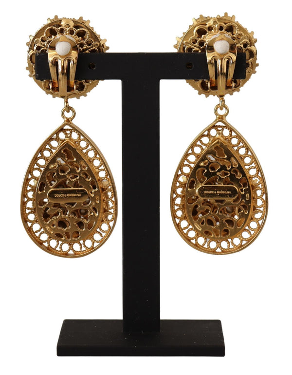 Gold Crystal DG SICILY Clip-on Jewelry Dangling Earrings