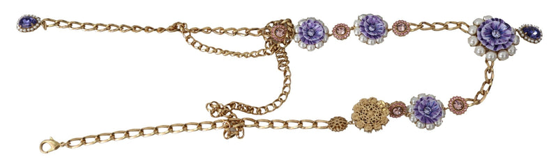 Gold Tone Floral Crystals Purple Embellished Necklace