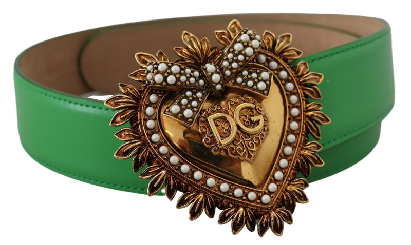 Green Leather Gold DEVOTION Heart Belt