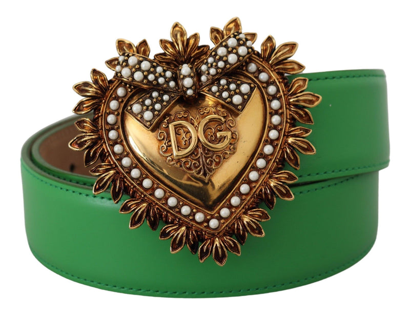 Green Leather Gold DEVOTION Heart Belt