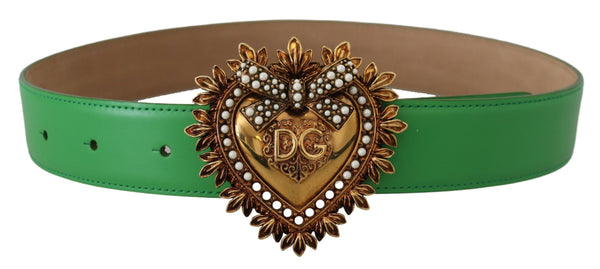 Green Leather Gold DEVOTION Heart Belt