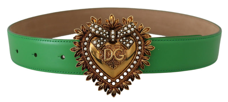 Green Leather Gold DEVOTION Heart Belt