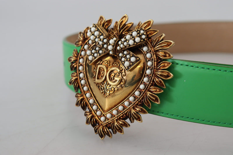 Green Leather Gold DEVOTION Heart Belt