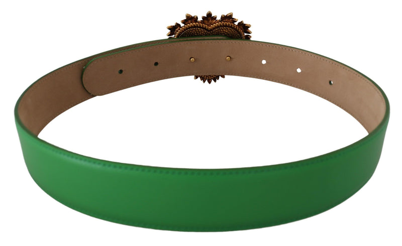 Green Leather Gold DEVOTION Heart Belt