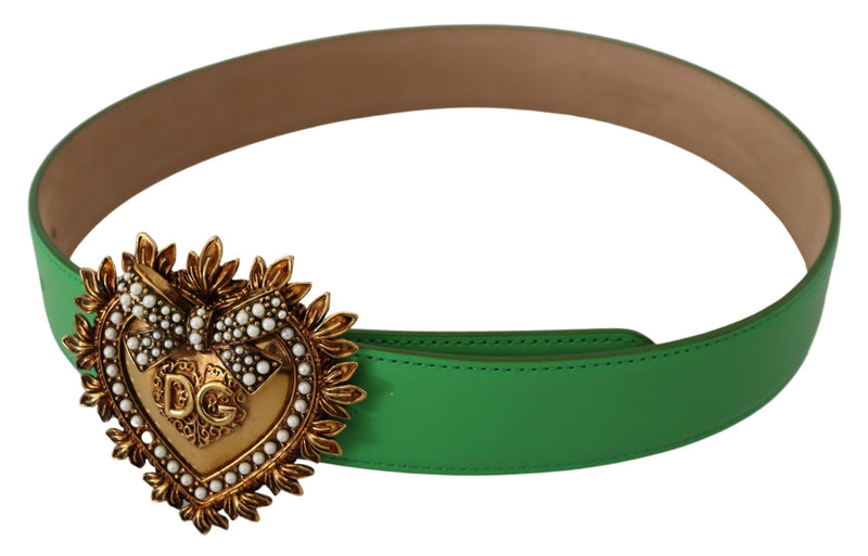 Green Leather Gold DEVOTION Heart Belt