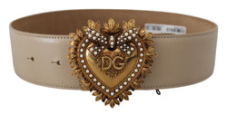 Beige Leather Gold DEVOTION Heart Buckle Belt